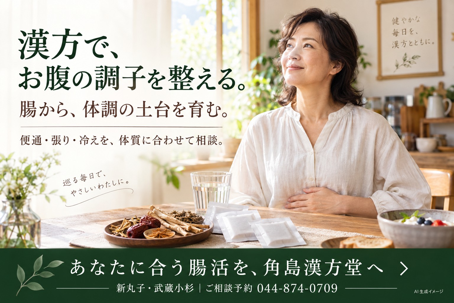 漢方でお腹の調子を整え、腸から体調の土台を育む角島漢方堂の腸活相談