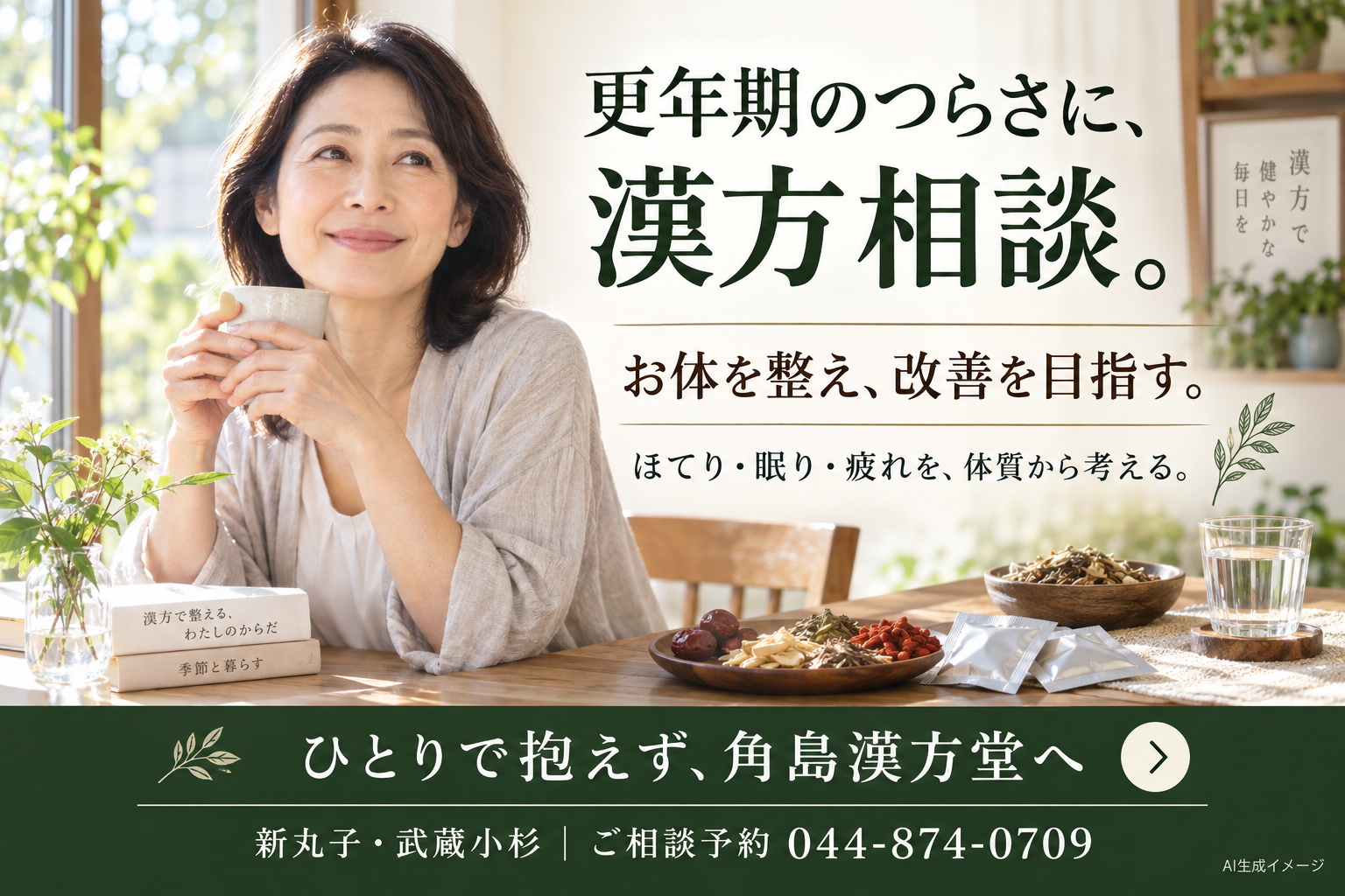 更年期のつらさに、漢方でお体を整え改善を目指す角島漢方堂の漢方相談