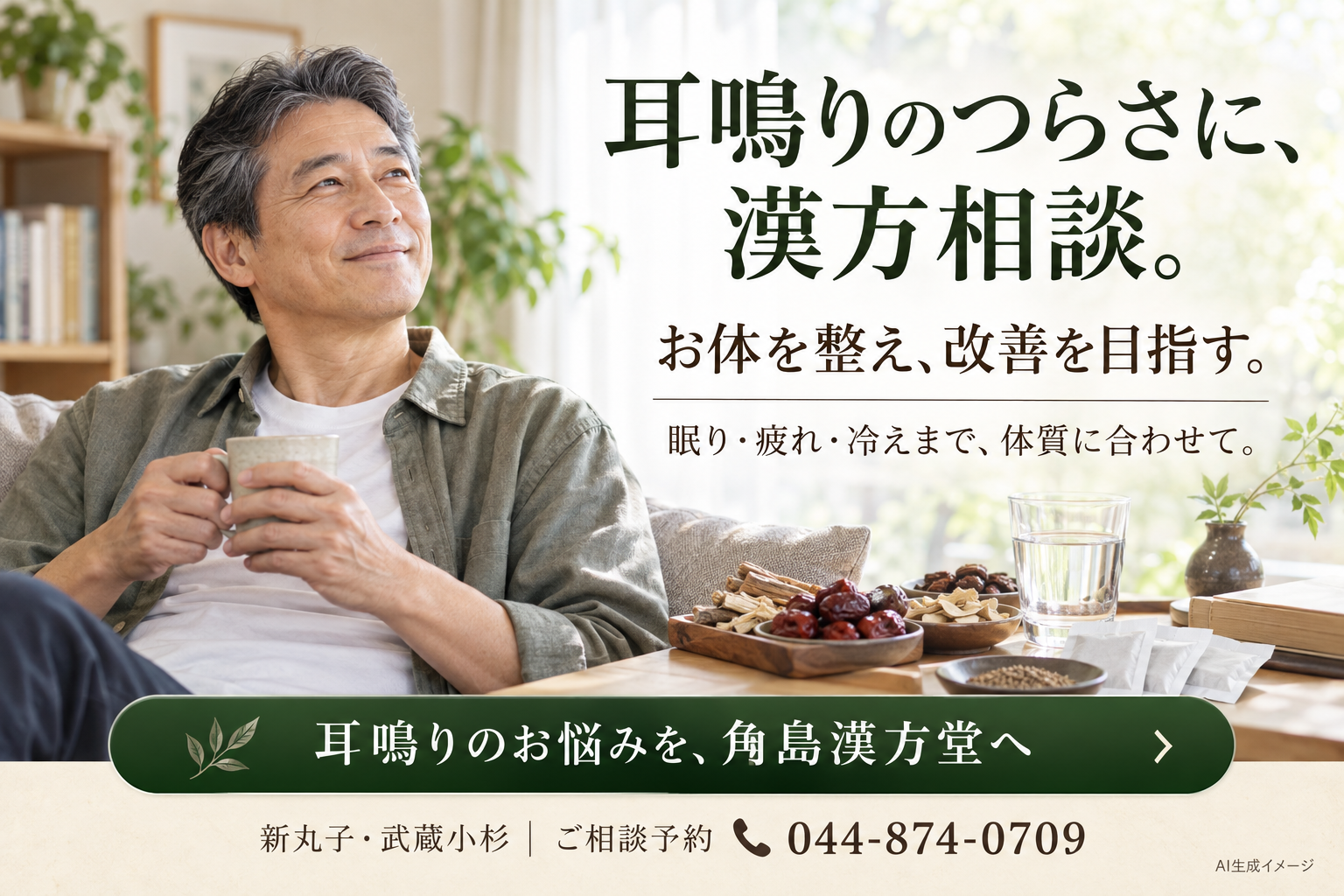 耳鳴りのつらさに、漢方でお体を整え改善を目指す角島漢方堂の漢方相談